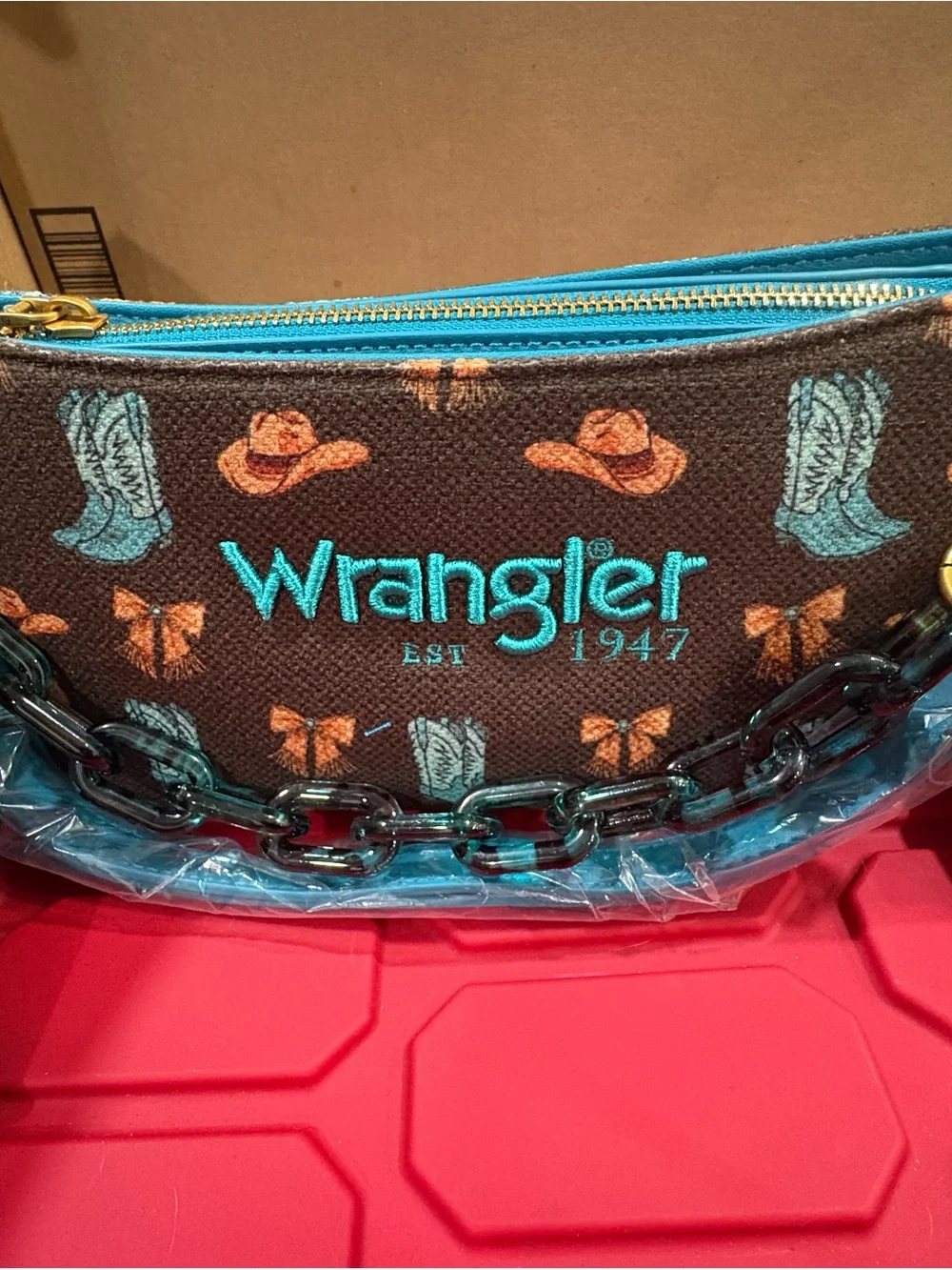 NWT Wrangler Rodeo Icons Coffee Western Y2K Baguette Shoulder Bag
